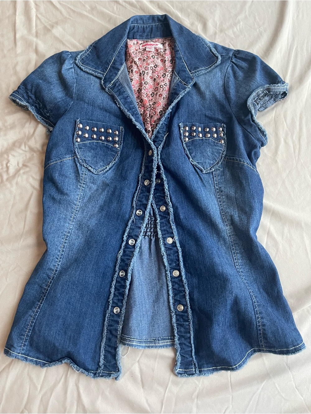 Dollhouse Blue Denim Studded Button-Down Top